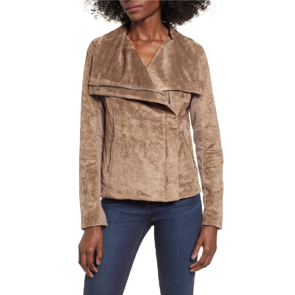 Blank NYC Legendary Moto Jacket Tan Vegan Suede Size Small